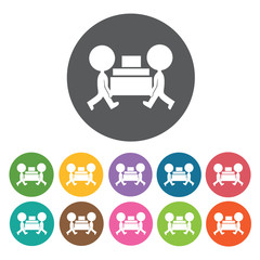 Two delivery men carrying packages icon. Delivery man shipping i