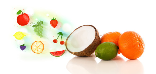 Colorful fruits with hand drawn illustrated fruits