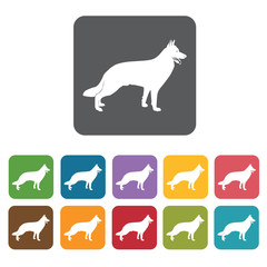 German shepherd icon. Dog icons set. Rectangle colourful 12 butt