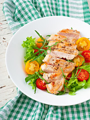 Grilled chicken breasts and fresh salad