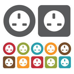 Three prong flat female socket icon. Electric plug icon set. Rou