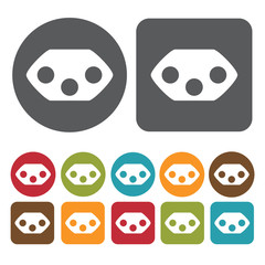 Three prong narrow female round socket icon. Electric plug icon