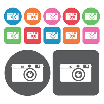 Hand camera icon. Electronic devices icons set. Round and rectan