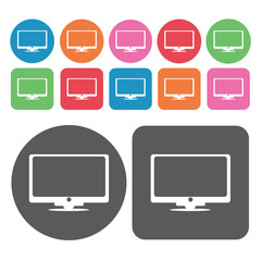 Lcd tv icon. Electronic devices icons set. Round and rectangle c