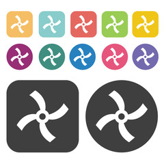 Propeller with four angular blades icon. Fan icon set. Round and