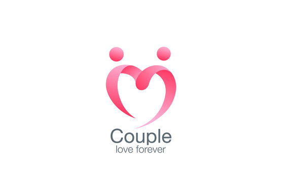 Heart Logo of couple in love vector design. Lovers hold hands