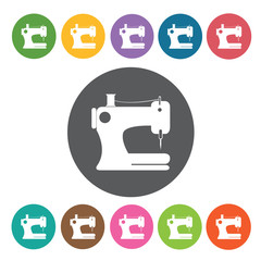 Sewing machine icon. Furniture home icon set. Round colourful 12
