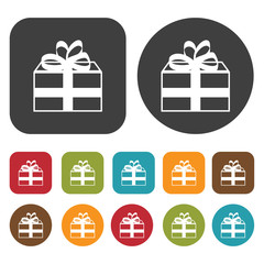 Rectangular gift box with cross ribbon icon. Gift box icons set.