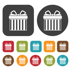 Rectangular gift box with curly ribbons icon. Gift box icons set