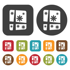 Gift vox with flower designs icon. Gift box icons set. Round and