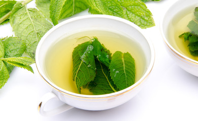 Cup of mint tea with fresh mint