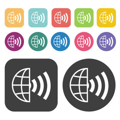 Half globe with wifi icon. Globe Earth icon set. Round and recta