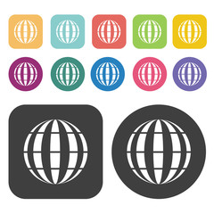 Earth rotating icon. Globe Earth icon set. Round and rectangle c