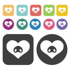 Heart with pig nose icon. Heart icon set. Round and rectangle co