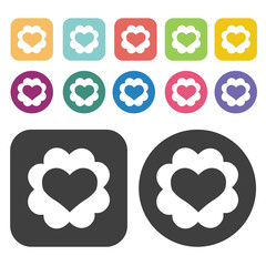 Heart with inside of 5 hearts inside icon. Heart icon set. Round