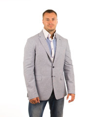 Good Looking Man in Gray Coat and Blue Pants