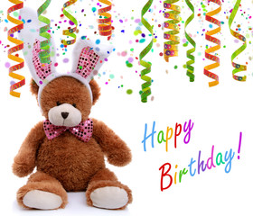 Happy birthday teddy bear! - obrazy, fototapety, plakaty