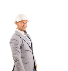 Smiling Male Engineer on Gray Coat