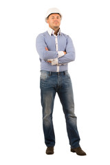 Young Engineer Crossing Arms on White Background