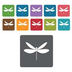 Dragonfly icon. Insect icon set. Rectangle colourful 12 buttons.