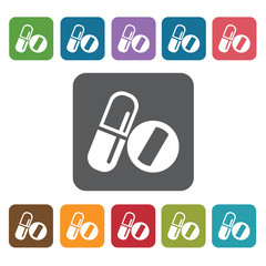 Medicine icon. Medical icons set. Rectangle colourful 12 buttons