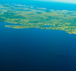 Fototapeta na wymiar View from airplane flying over Norway.