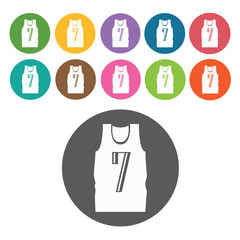 Jersey icon. Mens clothes icons set. Round colourful 12 buttons.