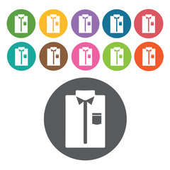 Polo icon. Mens clothes icons set. Round colourful 12 buttons. V