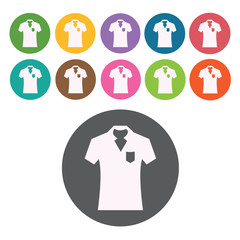 Polo shirt icon. Mens clothes icons set. Round colourful 12 butt