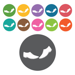 Shoes icon. Mens clothes icons set. Round colourful 12 buttons.