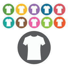 T-shirt icon. Mens clothes icons set. Round colourful 12 buttons
