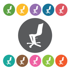 Chair with wheels icon. Modern chairs icons set. Round colourful
