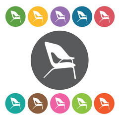 Chair with thin legs icon. Modern chairs icons set. Round colour