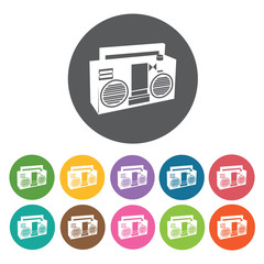 Obraz premium Boom box icon. Music equipment icon set. Round colourful 12 butt