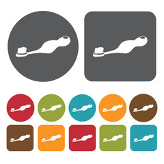 Toothbrush with thick handle icon. Toothbrushes icons set. Round