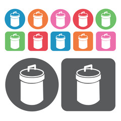 Trash can with lid icon. Trash can icons set. Round and rectangl