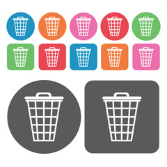 Wire trashcan with lid icon. Trash can icons set. Round and rect