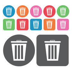 Trapezoid-shaped trashcan with lid icon. Trash can icons set. Ro