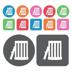 Upside down garbage can with lid on side icon. Trash can icons s