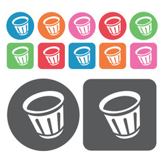 Waste bin icon. Trash can icons set. Round and rectangle colourf