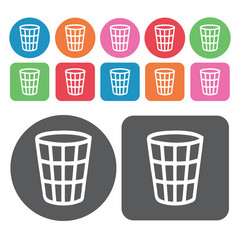 Wire waste bin icon. Trash can icons set. Round and rectangle co