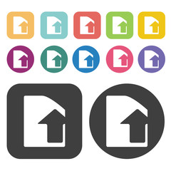 Upload arrow on memory card silhouette icon. Upload download sig