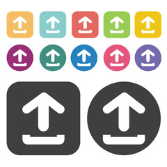 Rounded upload arrow above slot icon. Upload download sign icons