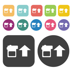 Upload arrow beside video camera icon. Upload download sign icon