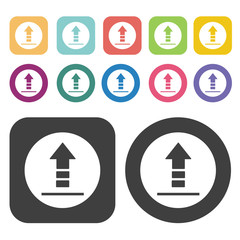 Dashed upload arrow above slot icon. Upload download sign icons