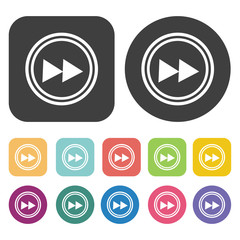 Forward symbol icon. Video sign symbol icons set. Round and rect