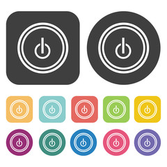 Power symbol icon. Video sign symbol icons set. Round and rectan