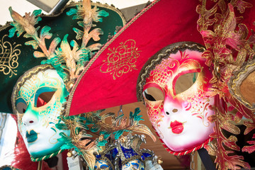 Souvenirs and carnival masks on street trading in Venice, Italy