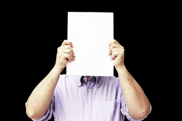 Man showing a white sheet