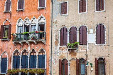 Traditional window of typical old Venice building